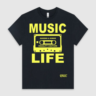 QKEC - Music Life Tee (Yellow On Darks) Thumbnail